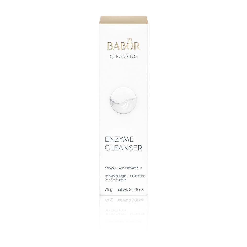 Eine weiße Box mit der Aufschrift "Enzyme Cleanser" für alle Hauttypen.