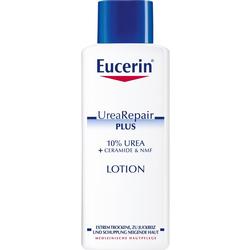 Weiße Flasche mit blauer Schrift: Eucerin UreaRepair Plus Lotion.